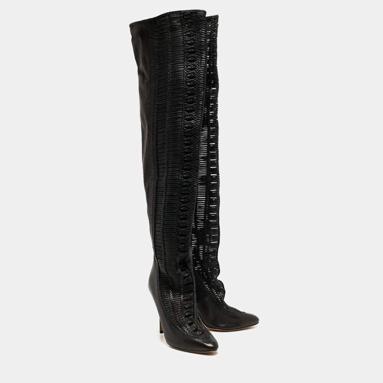 Pre Owned Jimmy Choo Black Leather Knee Length Boots Size 40