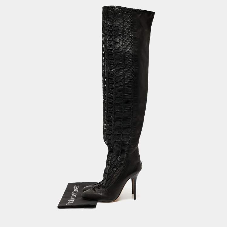 Pre Owned Jimmy Choo Black Leather Knee Length Boots Size 40