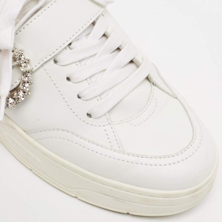 Pre Owned Jimmy Choo White Leather Low Top  Sneakers Size 36