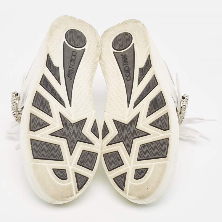 Pre Owned Jimmy Choo White Leather Low Top  Sneakers Size 36