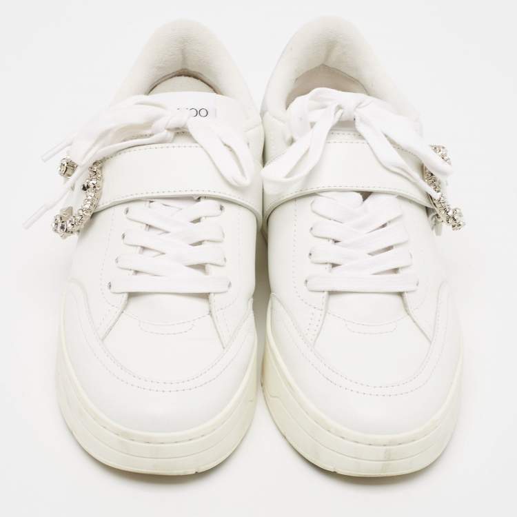 Pre Owned Jimmy Choo White Leather Low Top  Sneakers Size 36