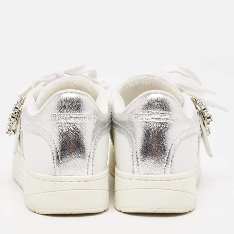 Pre Owned Jimmy Choo White Leather Low Top  Sneakers Size 36