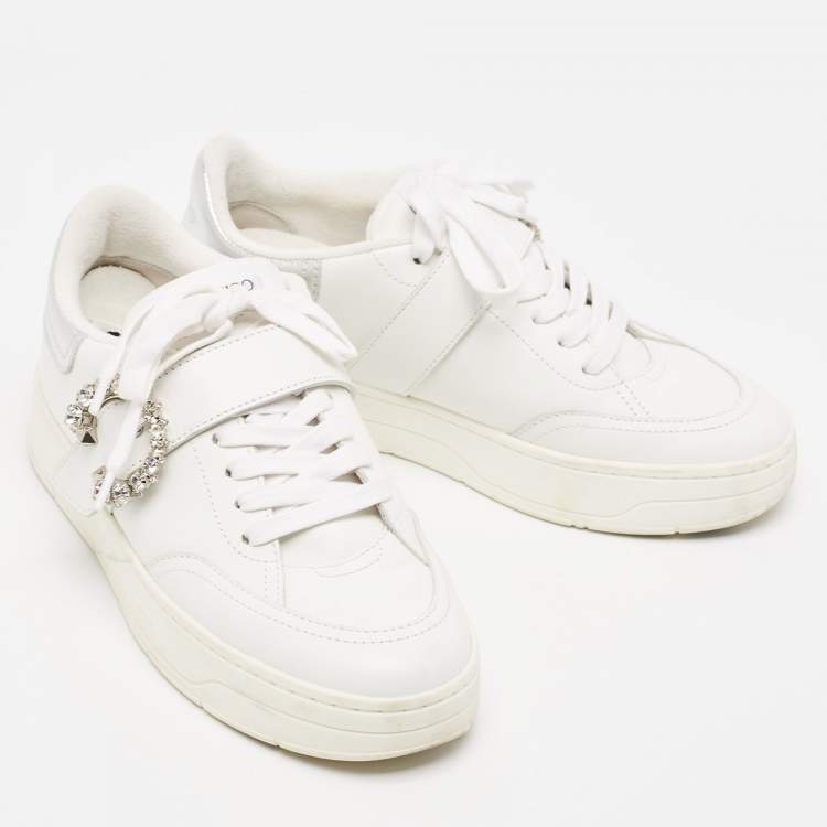 Pre Owned Jimmy Choo White Leather Low Top  Sneakers Size 36