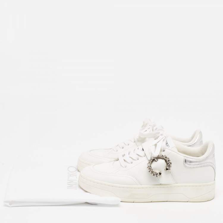 Pre Owned Jimmy Choo White Leather Low Top  Sneakers Size 36