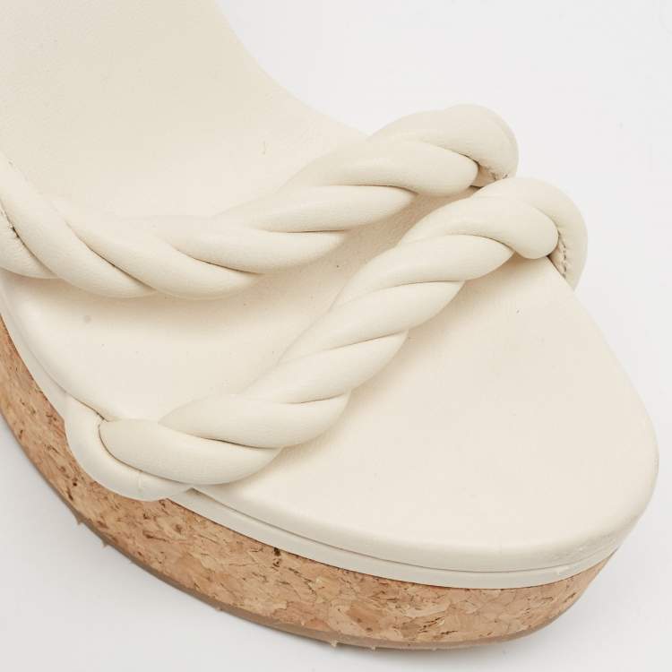 Pre Owned Jimmy Choo White Leather Diosa Wedge Sandals Size 36