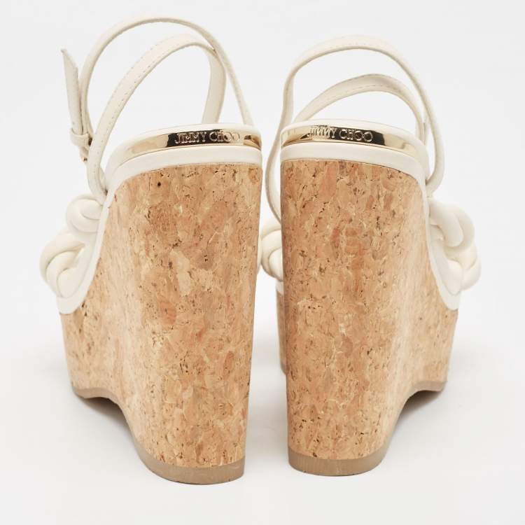 Pre Owned Jimmy Choo White Leather Diosa Wedge Sandals Size 36