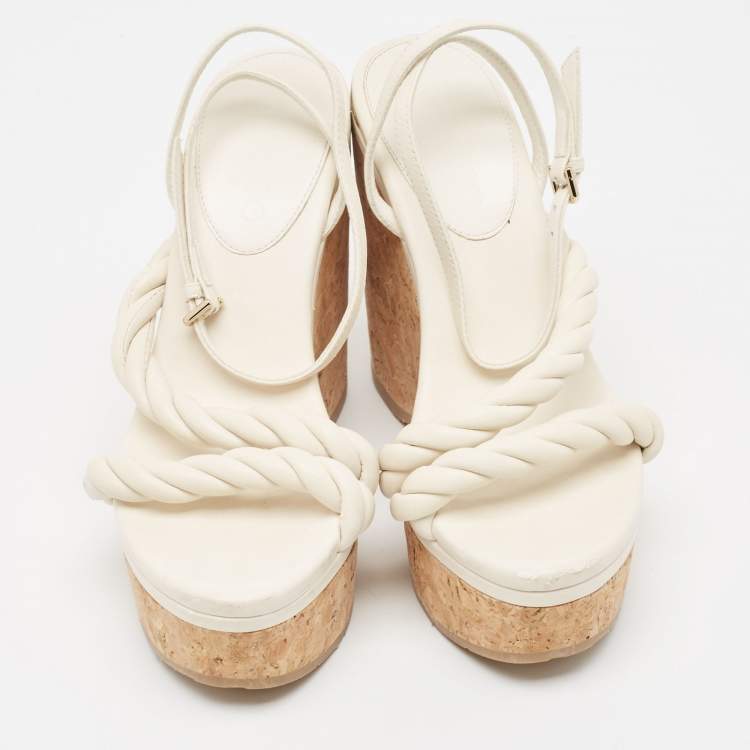 Pre Owned Jimmy Choo White Leather Diosa Wedge Sandals Size 36