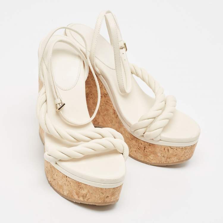Pre Owned Jimmy Choo White Leather Diosa Wedge Sandals Size 36