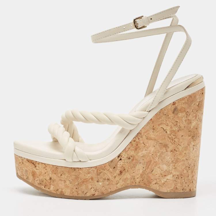 Pre Owned Jimmy Choo White Leather Diosa Wedge Sandals Size 36