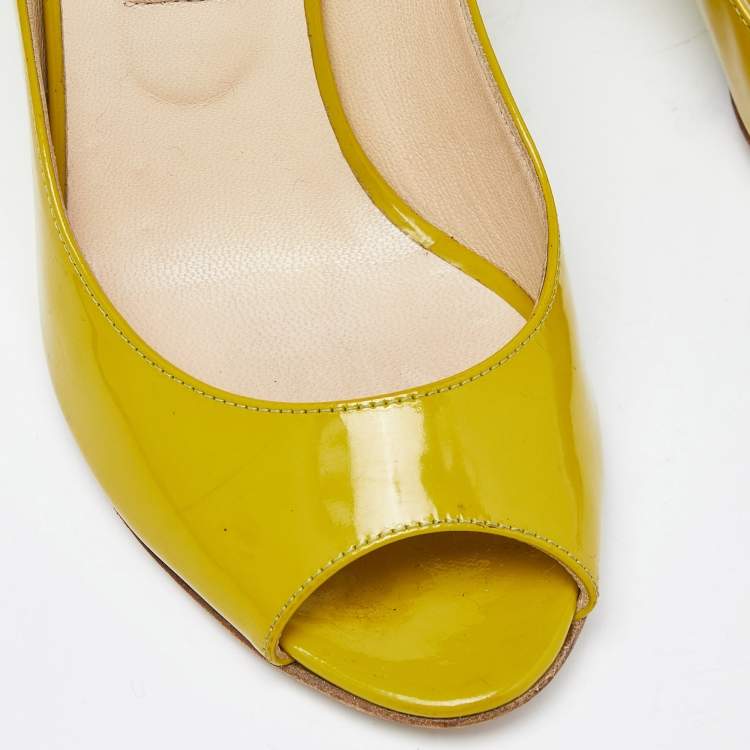 Pre Owned Jimmy Choo Yellow Patent Leather Baxen Peep Toe Wedge Pumps 36