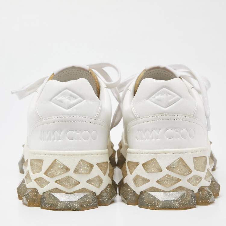 Pre Owned Jimmy Choo White Leather Diamond Crystal Embellished Sneakers Size 41