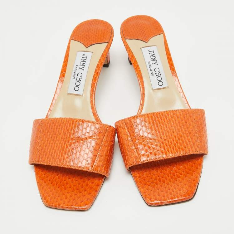Pre Owned Jimmy Choo Orange Python K-Slide Sandals Size 37