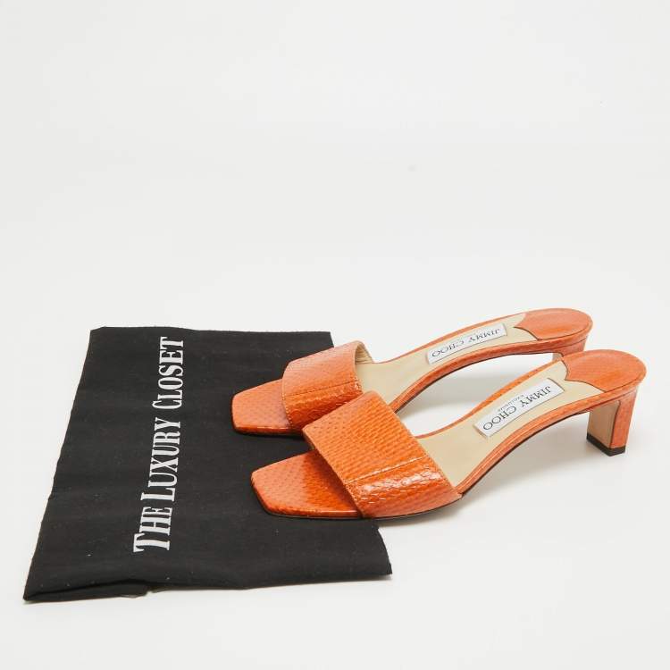 Pre Owned Jimmy Choo Orange Python K-Slide Sandals Size 37