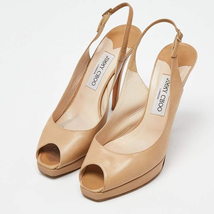Pre Owned Jimmy Choo Beige Leather Platform Pumps Size 39