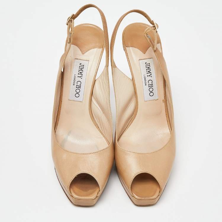 Pre Owned Jimmy Choo Beige Leather Platform Pumps Size 39