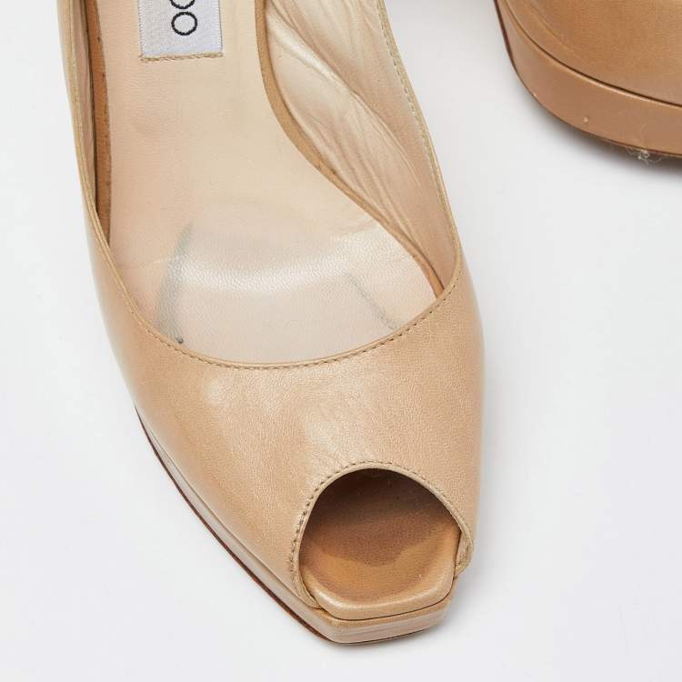 Pre Owned Jimmy Choo Beige Leather Platform Pumps Size 39