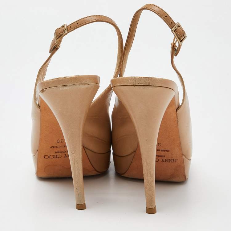 Pre Owned Jimmy Choo Beige Leather Platform Pumps Size 39