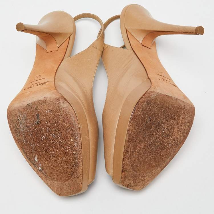 Pre Owned Jimmy Choo Beige Leather Platform Pumps Size 39