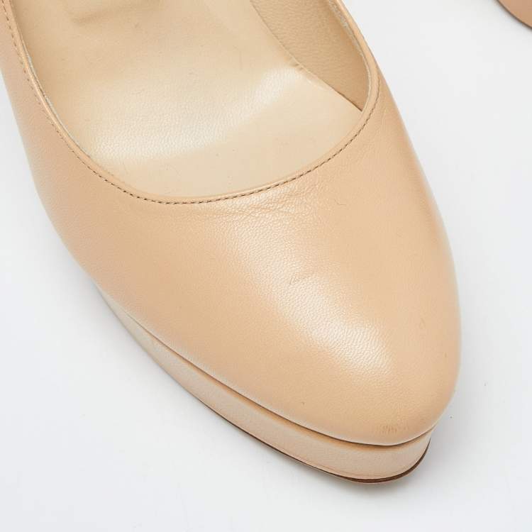 Pre Owned Jimmy Choo Beige Leather Platform Round Toe Pumps Size 38.5 