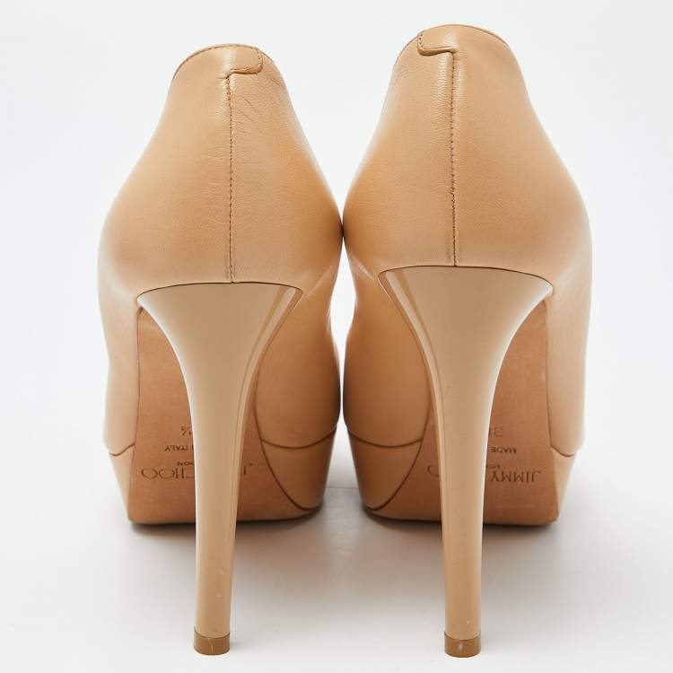 Pre Owned Jimmy Choo Beige Leather Platform Round Toe Pumps Size 38.5 