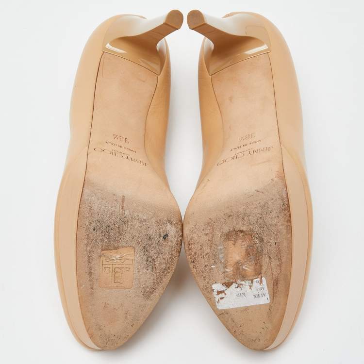 Pre Owned Jimmy Choo Beige Leather Platform Round Toe Pumps Size 38.5 