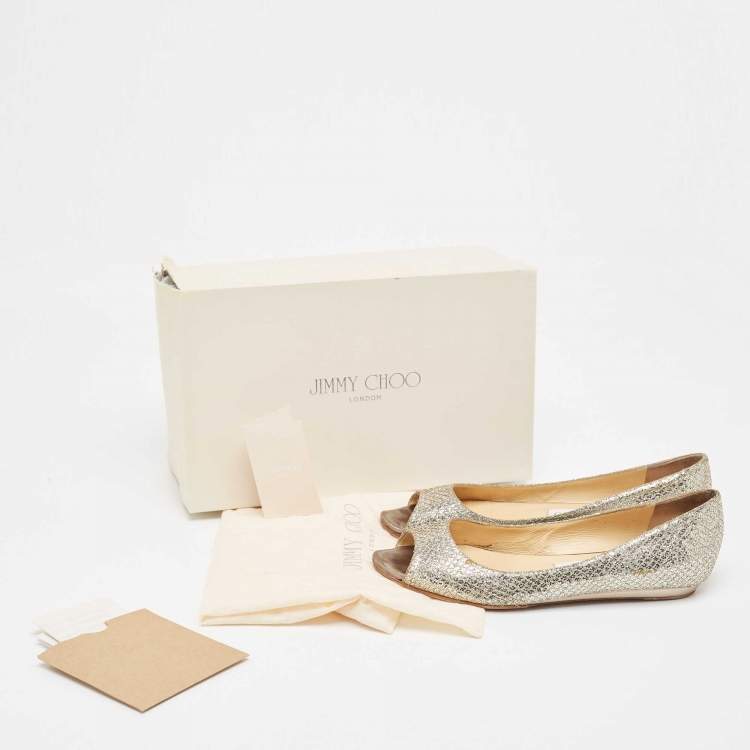 Pre Owned Jimmy Choo Gold/Silver Glitter Fabric Open Toe Flats Size 38