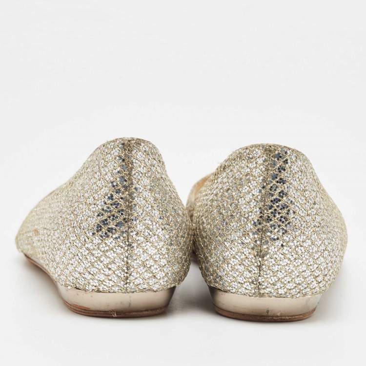 Pre Owned Jimmy Choo Gold/Silver Glitter Fabric Open Toe Flats Size 38