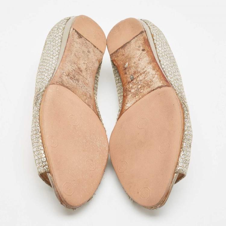 Pre Owned Jimmy Choo Gold/Silver Glitter Fabric Open Toe Flats Size 38