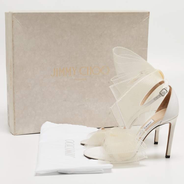 Pre Owned Jimmy Choo White Canvas Aveline Ankle Strap Sandals Size 35