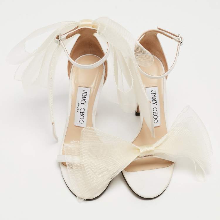 Pre Owned Jimmy Choo White Canvas Aveline Ankle Strap Sandals Size 35