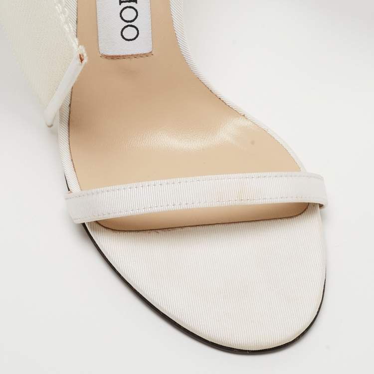 Pre Owned Jimmy Choo White Canvas Aveline Ankle Strap Sandals Size 35