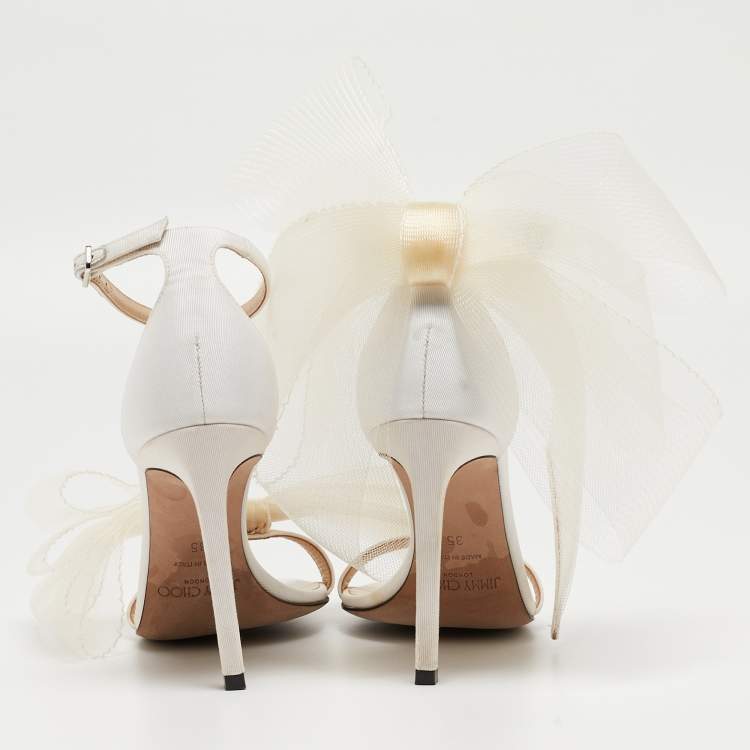 Pre Owned Jimmy Choo White Canvas Aveline Ankle Strap Sandals Size 35