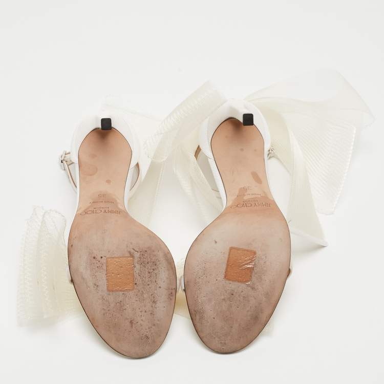 Pre Owned Jimmy Choo White Canvas Aveline Ankle Strap Sandals Size 35