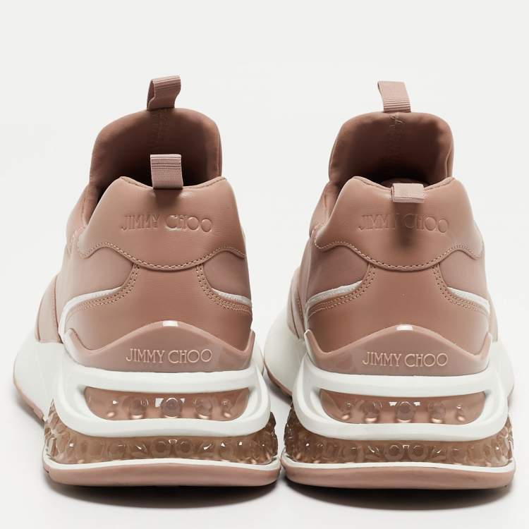 Pre Owned Jimmy Choo Dusty Pink Leather and Neoprene Memphis Sneakers Size 42
