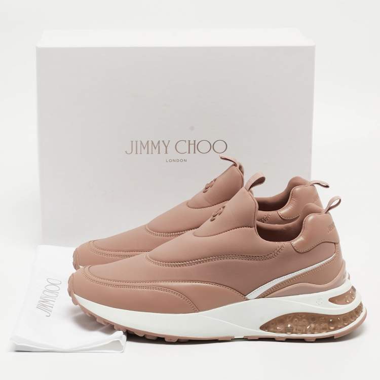 Pre Owned Jimmy Choo Dusty Pink Leather and Neoprene Memphis Sneakers Size 42