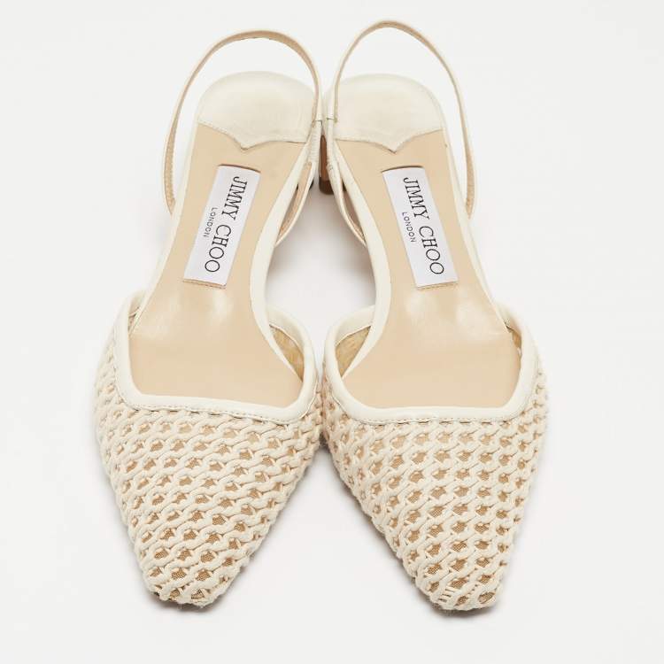 Pre Owned Jimmy Choo Cream Leather and Mesh Erica  Slingback Pumps Size 38