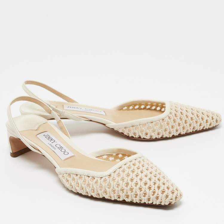 Pre Owned Jimmy Choo Cream Leather and Mesh Erica  Slingback Pumps Size 38