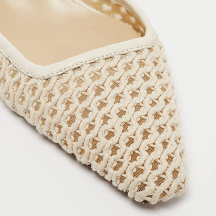 Pre Owned Jimmy Choo Cream Leather and Mesh Erica  Slingback Pumps Size 38