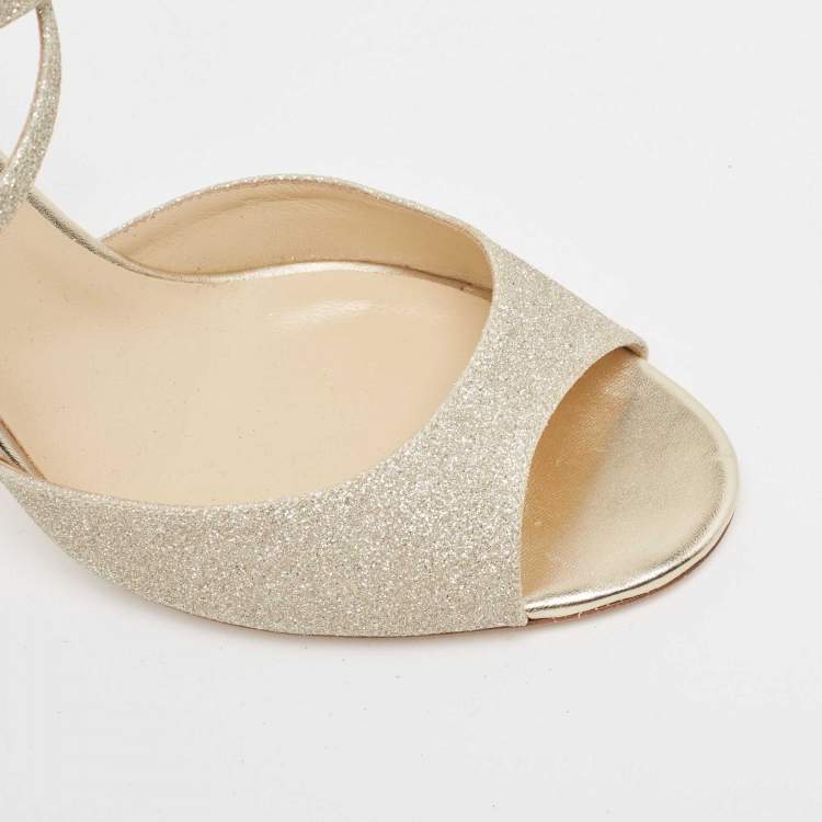 Pre Owned Jimmy Choo Silver Glitter Ankle Strap Sandals Size 42