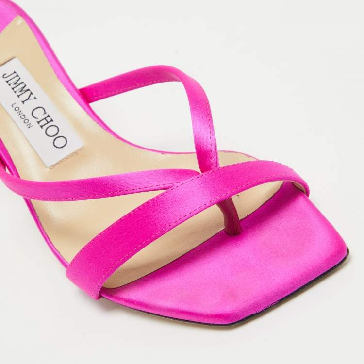 Pre Owned Jimmy Choo Pink Satin Maelie Thong Sandals Size 36.5