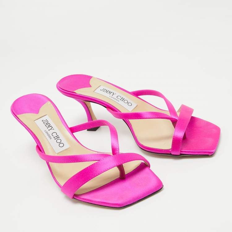 Pre Owned Jimmy Choo Pink Satin Maelie Thong Sandals Size 36.5