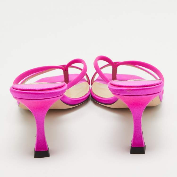 Pre Owned Jimmy Choo Pink Satin Maelie Thong Sandals Size 36.5