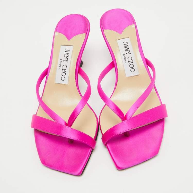 Pre Owned Jimmy Choo Pink Satin Maelie Thong Sandals Size 36.5