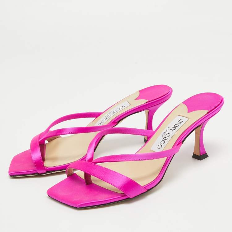 Pre Owned Jimmy Choo Pink Satin Maelie Thong Sandals Size 36.5