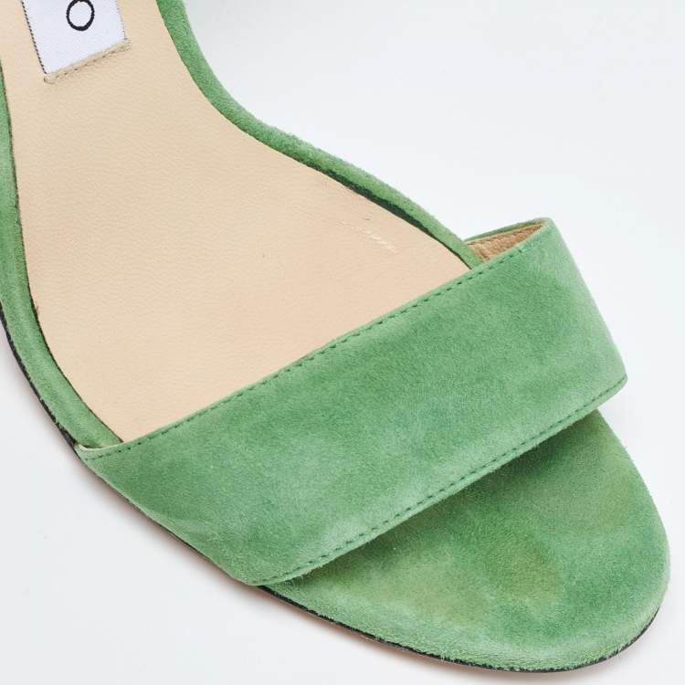 Pre Owned Jimmy Choo Green Suede Ankle Strap Sandals Size 38.5