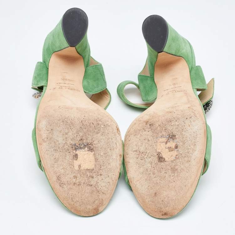 Pre Owned Jimmy Choo Green Suede Ankle Strap Sandals Size 38.5
