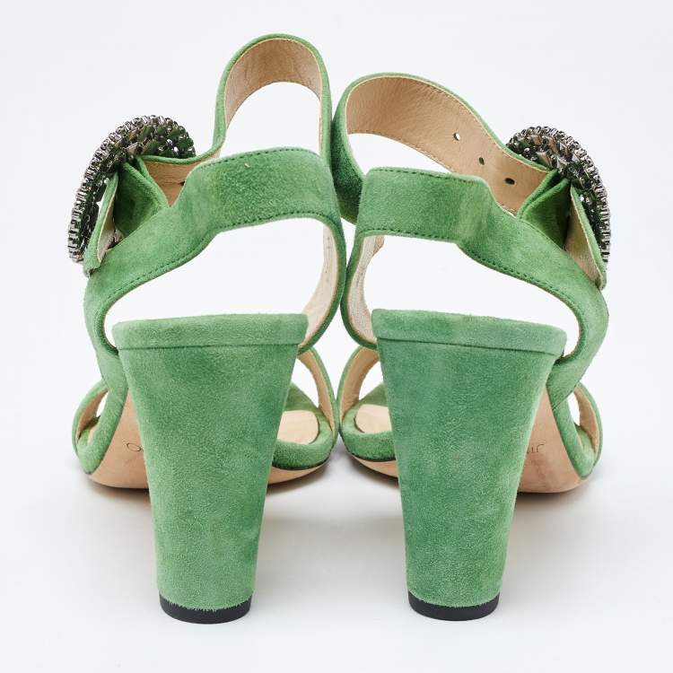 Pre Owned Jimmy Choo Green Suede Ankle Strap Sandals Size 38.5
