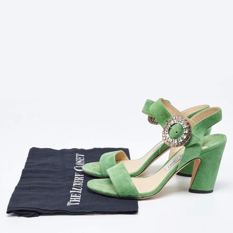 Pre Owned Jimmy Choo Green Suede Ankle Strap Sandals Size 38.5