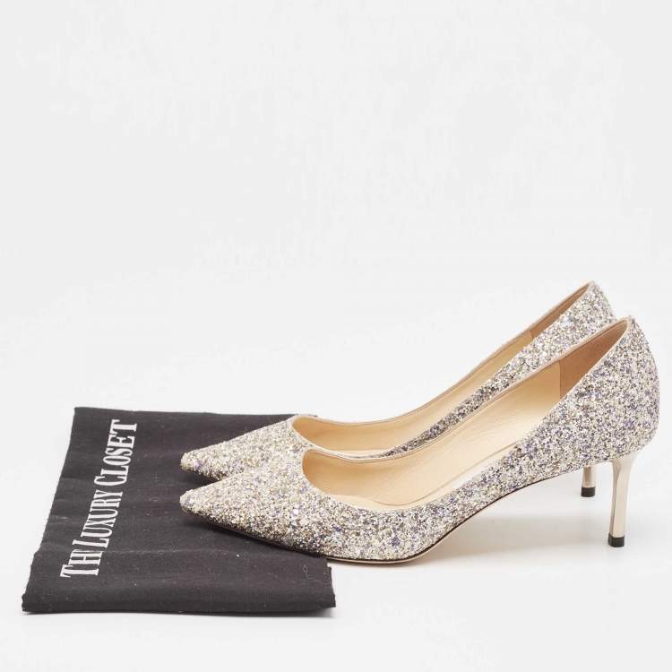 Pre Owned Jimmy Choo Metallic Coarse Glitter Romy Pumps Size 37