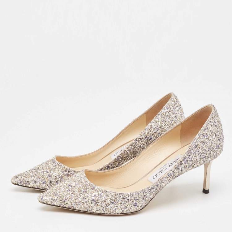 Pre Owned Jimmy Choo Metallic Coarse Glitter Romy Pumps Size 37